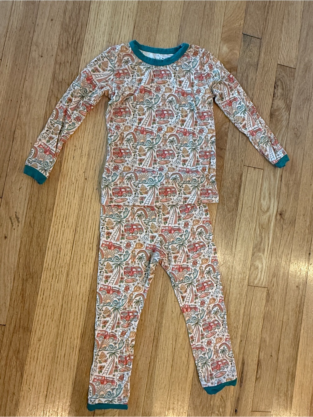 Toddler Two-Piece Pajama Set in Teal-Trim with Multicolor Firefighter Print